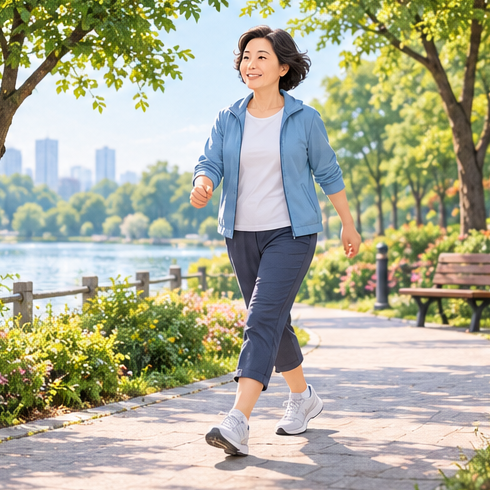 成年人在公园进行日常步行。